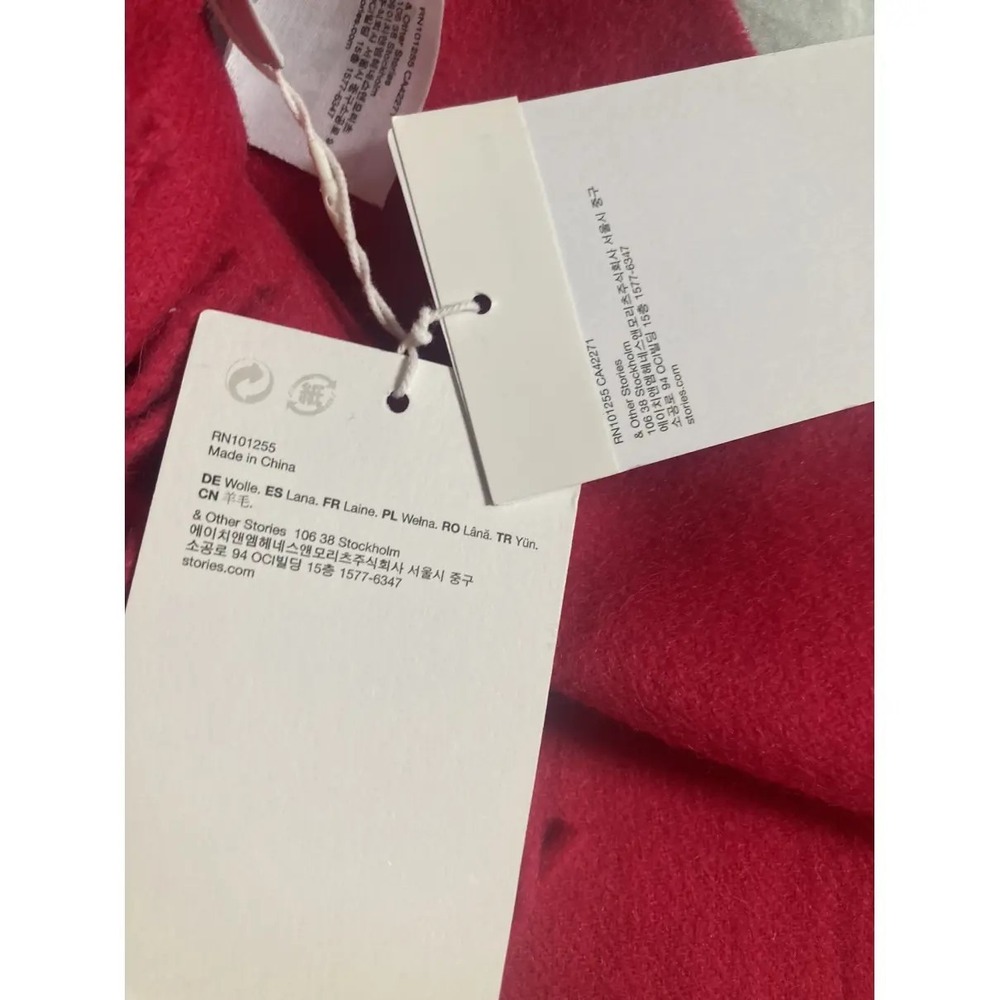 $100 EUC STOCKHOLM ATELIER & OTHER STORIES wool knit scarf O/S hot pink solid - Picture 7 of 8